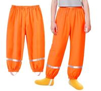 Baogaier Pantalon de Pluie pour Enfants, Tout-Petits Non doublée Pantalon Coupe-Vent et imperméable Pluie, Orange Garçons Fille Anti-Boue Léger et Fin Pantalon avec Réfléchissant pour 3-4 Ans