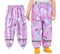 Baogaier Pantalon de Pluie pour Enfants, Tout-Petits Non doublée Pantalons Coupe-Vent et imperméable Pluie, Cheval Violet Fille Anti-Boue Léger et Fin Pants avec Réfléchissant pour 3-4 Ans