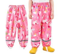 Baogaier Pantalon de Pluie pour Fille, Non doublée Pantalons Coupe-Vent et imperméable Pluie, Cheval Rose Enfants Anti-Boue Léger et Fin Pants avec Réfléchissant pour 7-8 Ans