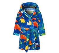 Baogaier Peignoir de Bain à Capuche Garçons Robe de Chambre Doux Pyjamas Dinosaure Bleu Marine Enfants Vêtements de Nuit Adolescent Polaire Avoir Ceinture et Poche Bébé Tout-Petits 5-6 Ans