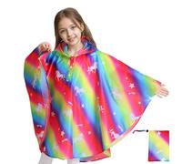 Baogaier Poncho Pluie Enfant, Léger Respirant Filles RéUtilisable Imperméable Veste à capuche, Animé Mignon Cape De Pluie Imperméables l'extérieur Vêtements 6-10 Ans, Cheval arc-en-ciel
