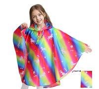 Baogaier Poncho Pluie Enfant, Léger Respirant Filles RéUtilisable Imperméable Veste à capuche, Animé Mignon Cape De Pluie Imperméables l'extérieur Vêtements 6-10 Ans, Cheval arc-en-ciel