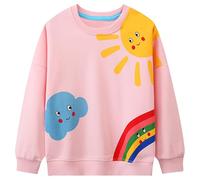 Baogaier Pull Fille Sweatshirt Haut à Manches Longues Pullover Imprimé Soleil Arc-en-Ciel Rose Motif Mignon Sweat Sport Loisir Casual T-Shirts Col Rond Enfant Top Mode Vêtements 2-3 Ans