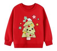Baogaier Sweatshirt Filles Rouge Sapin de Noël Motifs Pullover Manches Longues Col Rond Sweat Printemps Automne Hiver Sportswear Décontracté Pull Veste Casual Jumper pour Enfants 4-5 Ans