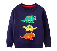 Baogaier Sweatshirt Garçon Bleu Marine Imprimé Dinosaure Pullover Manches Longues Col Rond Sweat Printemps Automne Hiver Sportswear Décontracté Pull Veste Casual Jumper pour Enfants 5-6 Ans