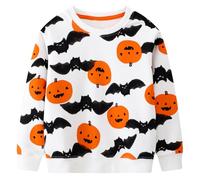 Baogaier Sweatshirt Garçon Halloween Citrouille Chauve-Souris Imprimé Pullover Manches Longues Col Rond Sweat Hiver Sportswear Casual Jumper Vêtements Pull Veste pour Enfants 5-6 Ans, Blanc