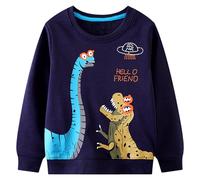 Baogaier Sweatshirt Garçon Imprimé Dinosaure Bleu Marine Pullover Manches Longues Col Rond Sweat Printemps Automne Hiver Sportswear Décontracté Maillot de Survêtement Pull Veste pour Enfants 4-5 Ans
