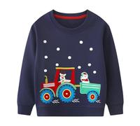 Baogaier Sweatshirt Garçon Renne Noël Motifs Broderie Pullover Bleu Marine Manches Longues Col Rond Sweat Printemps Automne Hiver Sportswear Décontracté Pull Veste Casual Jumper pour Enfants 3-4 Ans