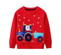 Baogaier Sweatshirt Garçon Rouge Renne Noël Motifs Broderie Pullover Manches Longues Col Rond Sweat Printemps Automne Hiver Sportswear Décontracté Pull Veste Casual Jumper pour Enfants 6-7 Ans