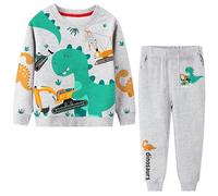 Baogaier Vêtement Sport Enfants Garçon Dinosaure Ensemble Survetement Manches Longues Coton Gris Sweatshirt Pullover Jogging Pantalon Sweatpants Automne Hiver Vêtements Bambin 6-7 ans, 116-122