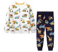 Baogaier Vêtement Sport Enfants Garçon Excavateur Blanc Ensemble Survetement Manches Longues Coton Sweatshirt Pullover Jogging Pantalon Sweatpants Automne Hiver Vêtements Bambin 4-5 ans