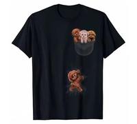 BaohuLDWwde5a T-Shirt, Cute Tea Cup Poodle Puppy, Dog Playing in Pocket T Shirts for Men cosie Tops T Shirt New Casual Cotton Black XXL