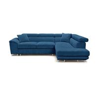 Bestmobilier Canapé d'angle droit Baoji 5 places convertible avec têtières et coffre velours côtelé