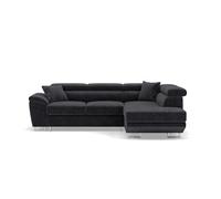 Baoji - Canapé d'angle droit 5 places convertible avec têtières et coffre en velours côtelé - Gris