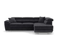 Baoji - Canapé d'angle droit 5 places convertible avec têtières et coffre en velours côtelé - Gris