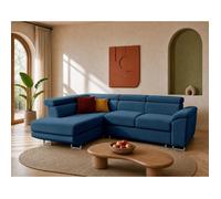 Bestmobilier Canapé d'angle Baoji gauche 5 places convertible têtières coffre velours côtelé Bleu