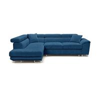 Bestmobilier Canapé d'angle Baoji gauche 5 places convertible têtières coffre velours côtelé Bleu