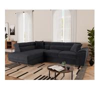 Bestmobilier - Baoji - Canapé d'angle Gauche 5 Places Convertible avec têtières et Coffre en Velours côtelé, Gris