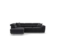 Bestmobilier - Baoji - Canapé d'angle Gauche 5 Places Convertible avec têtières et Coffre en Velours côtelé, Gris