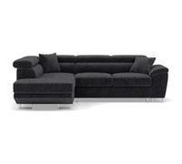 Bestmobilier - Baoji - Canapé d'angle Gauche 5 Places Convertible avec têtières et Coffre en Velours côtelé, Gris