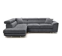 Baoji - Canapé d'angle gauche 5 places convertible avec têtières et coffre en velours côtelé - Gris Gris G
