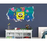 BAOJIAN Stickers muraux Bob l'éponge jouant enfants sticker mural décoration 3d art autocollant fracassé vinyle sticker