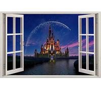 BAOJIAN Stickers muraux château 3d fenêtre amovible sticker mural sticker bricolage mural enfants princesse