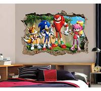 BAOJIAN Stickers muraux Sonic le 3d trou mur autocollant mural autocollant bricolage mural jeu queue