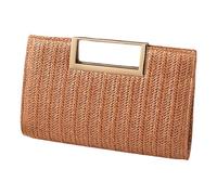 baojielai Sac de soirée élégant pour femme avec chaîne en paille, pochettes, sac à main élégant, sac à bandoulière simple pour mariage, marron, 26x16x2cm