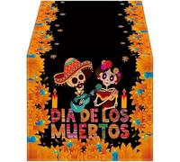 Baokuan Chemin De Table Mexicain Jour des Morts Mexique Dia De Los Muertos Crâne De Sucre Couverture De Table Salle À Manger Cuisine Maison Intérieur Extérieur Fête Décoration De Table