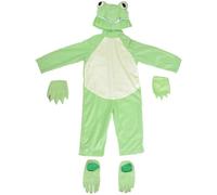 Baokuan Costume d'halloween Grenouille pour Tout-Petit Garçon : Combinaison Verte en Peluche Douce, Coiffe, Paire De Mitaines Couvre-Chaussures pour Se Déguiser