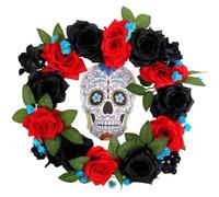 Baokuan Décoration D'extérieur pour Halloween, Couronne De Roses Noires Rouges De 13,77 Pouces, Élégante Guirlande Décorative pour Mur, Porche, Fenêtre, Intérieur Extérieur