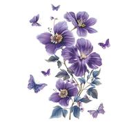 Baokuan Fleurs Violettes Stickers Muraux Papillons Floraux Stickers Muraux Décoration De Salon Filles Chambre Murale Décor Floral pour Murs