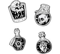 Baokuan Lot De 4 Broches en Émail Motif Crâne Effrayant, Squelette, Noir, Décoratif, Dessin Animé, Gothique, Crâne, Horreur, Sombre, Mignon, pour Veste, À Dos, Chapeau, Halloween