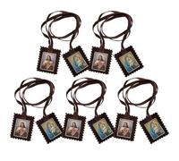 Baokuan Notre-Dame du Mont Carmel Sacré-cœur Jumbo Scapulars Catholique, Collier Scapulaire Marron pour Hommes Femmes avec Bords Festonnés