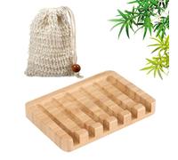 BAOKUANHU Lot de 2 porte-savon, 1 porte-savon en bambou et 1 sac exfoliant pour savon, accessoire de bar avec plateau auto-drainant, pour salle de bain, cuisine