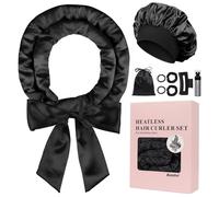Baolivi Satin Bigoudis Bandeau Boucleur de Cheveux Boucle sans Chaleur Antidérapant, Doux Heatless Hair Curlers pour Dormir, 9 Pièces Kit de Boucles sans Chaleur pour Cheveux Moyens et Longs,Noir