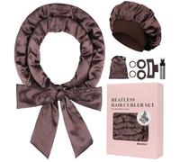 Baolivi Satin Bigoudis Bandeau Boucleur de Cheveux Boucle sans Chaleur Antidérapant, Doux Heatless Hair Curlers pour Dormir, 9 Pièces Kit de Boucles sans Chaleur pour Cheveux Moyens et Longs,Marron
