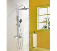 Baollansa Colonne de Douche Thermostatique de Douche avec Mitigeu,Barre Réglable 88-125cm Ensemble de Douche Salle de Bain Douchettes 3 Jets Main Set Complet (Chrome)