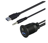 baolongking USB 3.0 & 3.5mm Montage de Voiture Câble Flush 3.5mm + USB3.0 AUX Extension Dash Panneau Étanche Mont Câble Pour Voiture Bateau et Moto - 1m