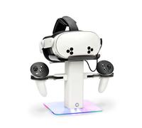 Baomaeyea Design Station de Charge Compatible avec Meta Quest 3S/Quest 3 Accessoires,Support Vertical de Charge RVB, lumière LED inférieure et Tapis antidérapant (Blanc)
