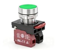 BAOMAIN Bouton Poussoir Momentané Vert 22mm, Tête Métallique Robuste, 1NO (Normalement Ouvert) + 1NC (Normalement Fermé), Interrupteur de Commande Industriel pour Panneau et Armoire Électrique
