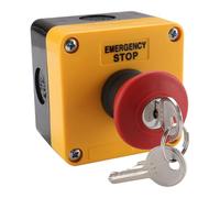 BAOMAIN Interrupteur d'Arrêt d'Urgence vec Boîtier, Bouton Poussoir de Sécurité 660V 10A, 1NO 1NC, Étanche IP65, Réinitialisation par Clé, Signal d'Avertissement Rouge