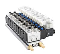 BAOMAIN Kit Électrovanne Pneumatique 4V210-08 DC 24V, Collecteur à 10 Stations avec Base, Silencieux et Raccords PT 1/4", Distributeur d'Air 5/2 Voies, Ensemble Complet pour Industrie