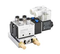 BAOMAIN Kit Électrovanne Pneumatique 4V210-08 DC 24V, Collecteur à 2 Stations avec Base, Silencieux et Raccords PT 1/4", Distributeur d'Air 5/2 Voies, Ensemble Complet pour Automatisation