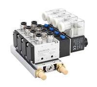 BAOMAIN Kit Électrovanne Pneumatique 4V210-08 DC 24V, Collecteur à 4 Stations avec Base, Silencieux et Raccords PT 1/4", Distributeur d'Air 5/2 Voies, Ensemble Complet pour Automatisation