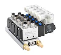 BAOMAIN Kit Électrovanne Pneumatique 4V210-08 DC 24V, Collecteur à 5 Stations avec Base, Silencieux et Raccords Rapides PT 1/4", Distributeur d'Air 5/2 Voies, Ensemble Complet pour Automatisation
