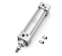 BAOMAIN Vérin Pneumatique Standard SC 32x200 mm, Double Effet à Tige Unique, Alésage 32mm, Course 200mm, Filetage de Tige M10x1.25, Port PT 1/8", Inclus 2 Raccords Instantanés, Alliage d'Aluminium