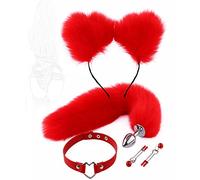 BAOMAZ4 Bouchon Anal Métal Animaux Tails 4Pcs/Set Cat Ears Combinaison Chat Bondage Pinces à tétons Queue de renard Accessoires Cosplay Butt Plug Avec Collier Anus Plug Anal Sex Toys (Rouge)