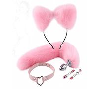 BAOMAZ4 Bouchon Anal Métal Animaux Tails 4Pcs/Set Cat Ears Combinaison Chat Bondage Pinces à tétons Queue de renard Accessoires Cosplay Butt Plug Avec Collier Anus Plug Anal Sex Toys (Rose)